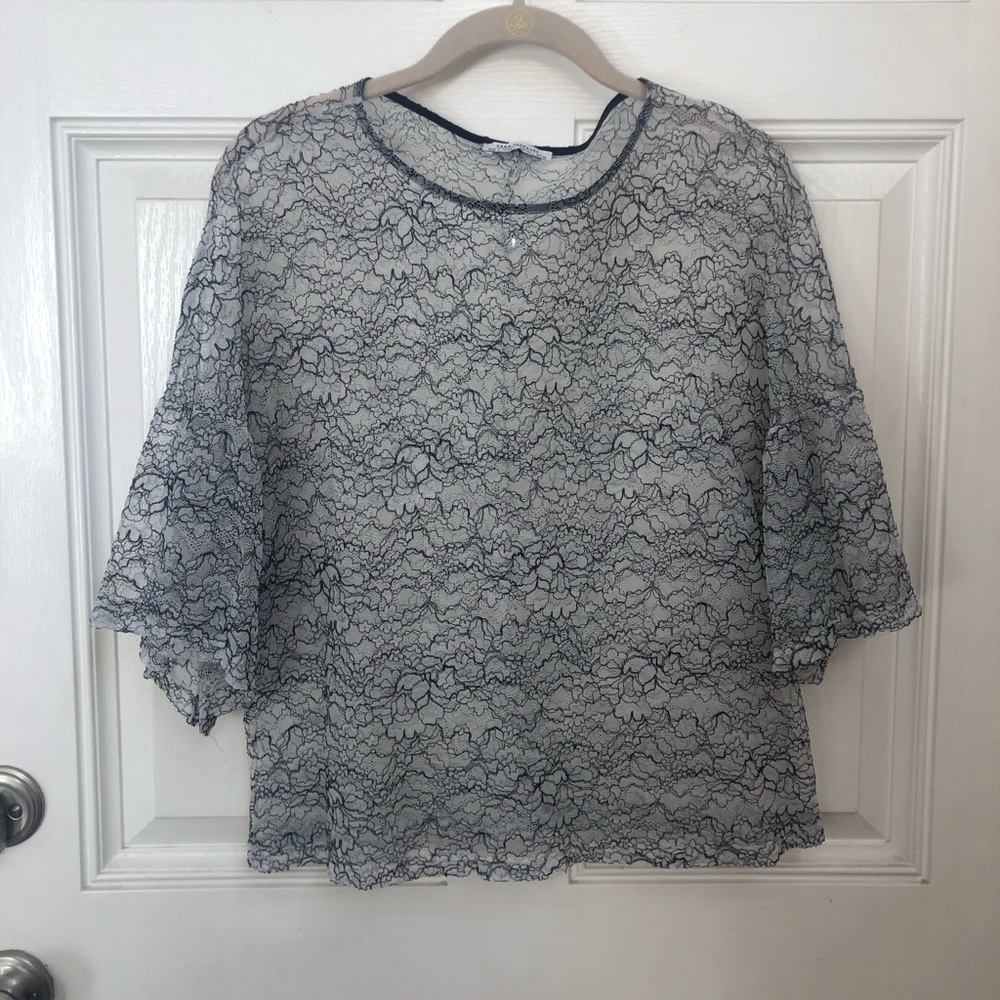 Zara mesh lace floral ruffle top